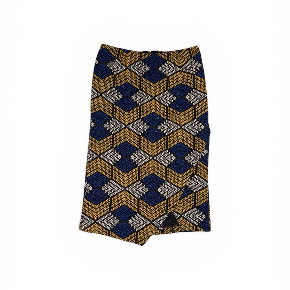 MAEVE for Anthropologie Geometric Print Pencil Skirt Navy Yellow & Grey Size 0